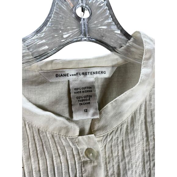 Diane Van Furstenberg Lawrence Shirt 12 100% Cotton Pintuck Pleats (2957) - Picture 7 of 8